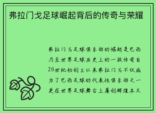 弗拉门戈足球崛起背后的传奇与荣耀
