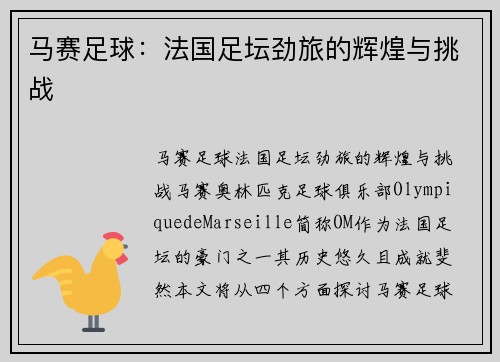 马赛足球：法国足坛劲旅的辉煌与挑战